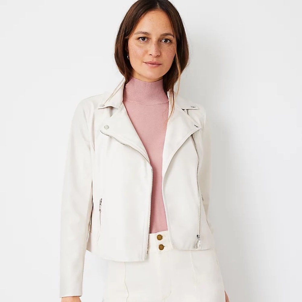 Ann Taylor Off-White Leather Moto Jacket